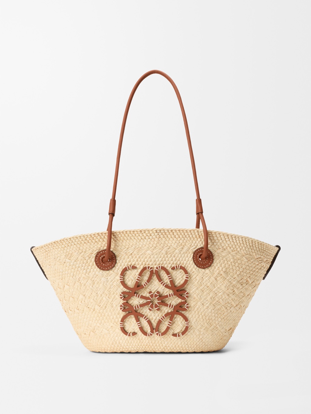 Loewe Natural Straw Tote With Brown Leather Trim And Anagram Detail